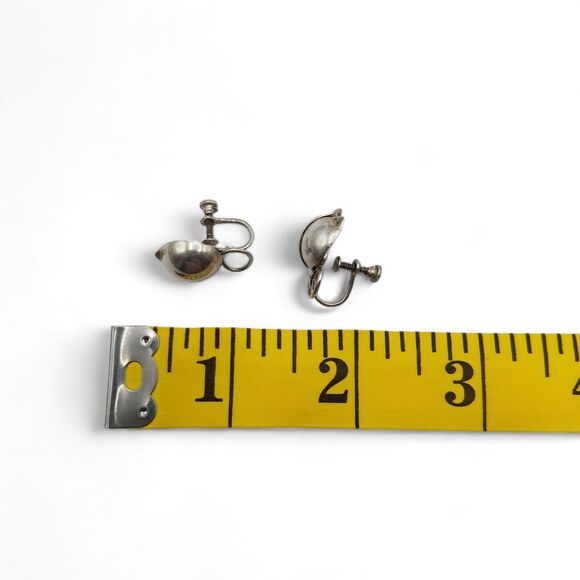 Vintage Sterling Silver Earrings Screw Back Budding Flower With Stem Minimalist - Picture 7 of 7